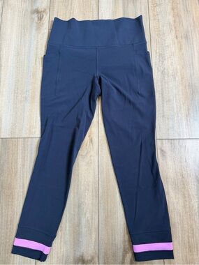 Athleta Navy Capri Leggings with Pink Ankle Trim